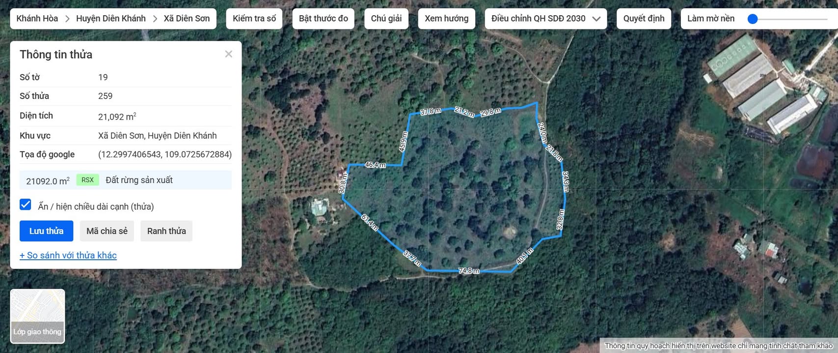 Bán vườn xoài Diên Sơn, Diên Khánh 21.092m² giá 2.5 tỷ - Lợi nhuận từ cây trái ngay lập tức!