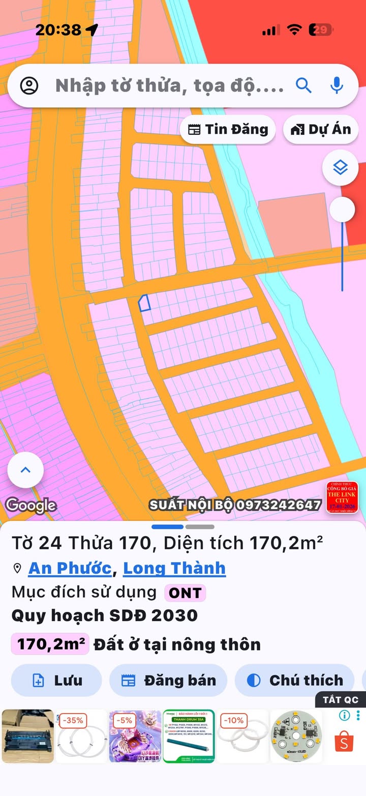 Đất nền 170m² Xã An Phước, Huyện Long Thành giá 4 tỷ - Lô góc 2 mặt tiền siêu đẹp!