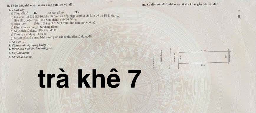 Đất nền Trà Khê 7, Hòa Hải, Đà Nẵng 108m² giá 5.2 tỷ - Cơ hội đầu tư hấp dẫn!