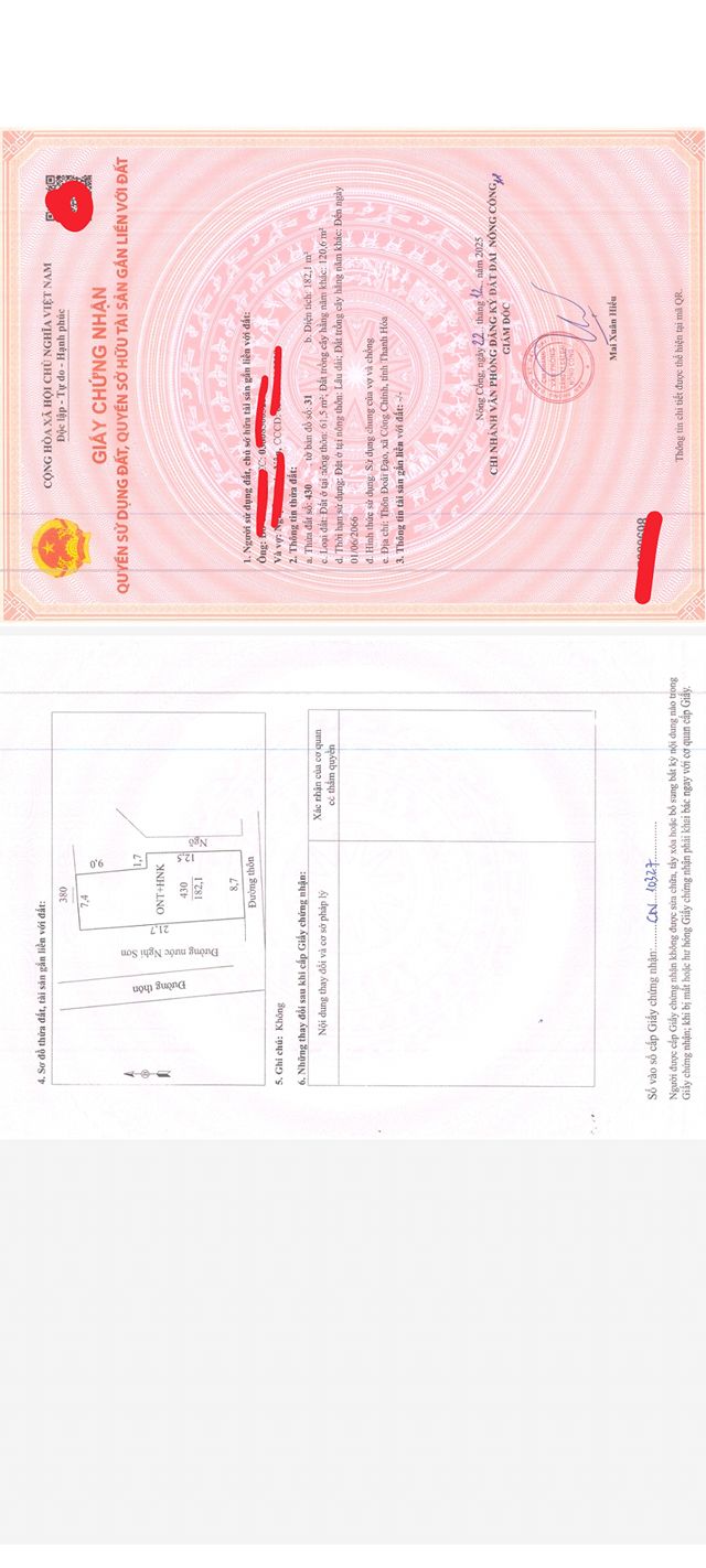 Đất 2 mặt tiền 182m² thôn Đoài Đạo, Nông Cống - Giá tốt, cơ hội đầu tư!