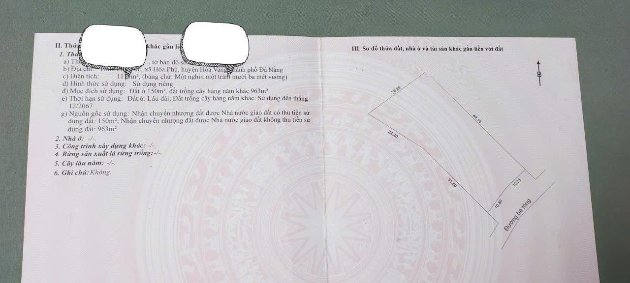 Đất Hòa Phú Hòa Vang Đà Nẵng 1113m² giá 3.7 tỷ - Đầu tư lý tưởng!