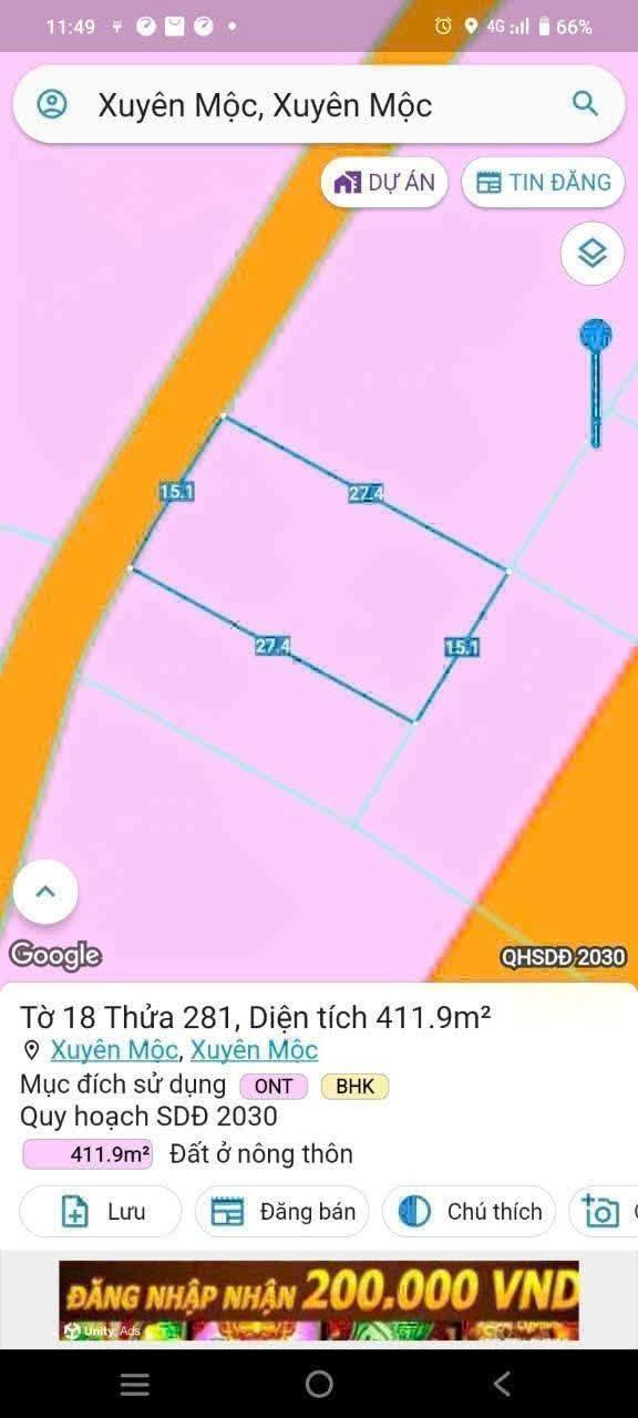 Đất nền đẹp tại xã Xuyên Mộc, 405m² chỉ 546 triệu - Đường nhựa thông thoáng!