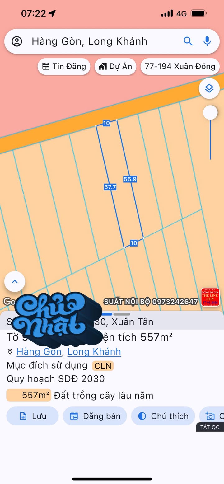 Đất nền Hàng Gòn 557m² giá 1.45 tỷ - Tiềm năng đầu tư lớn!