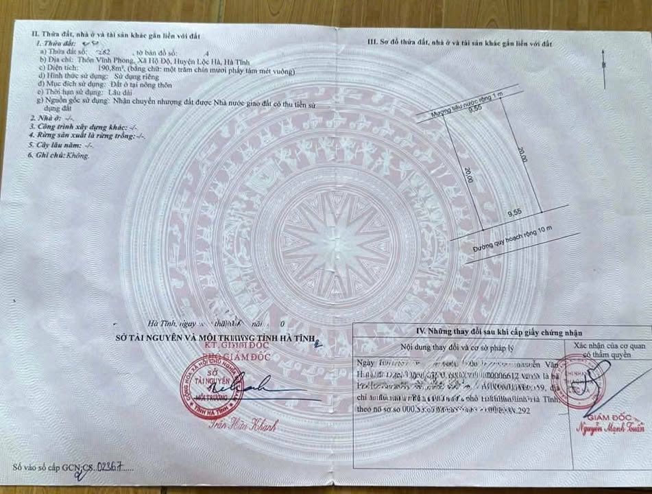 Đất thổ cư Thôn Vĩnh Phong, Xã Hộ Độ 190.8m² giá 2 tỷ - Đầu tư lý tưởng!