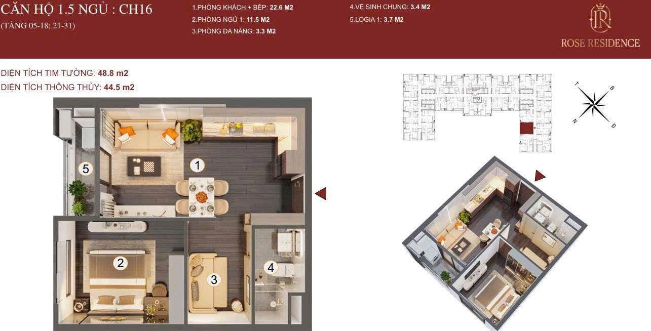 Căn hộ Hoàng Huy Rose Huyện Gia Lộc 45m² giá 1,9 tỷ - View bể bơi cực đẹp!