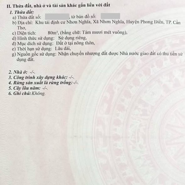 Đất nền thổ cư 80m² tại Nhơn Nghĩa, Phong Điền - Giá chỉ 1.1 tỷ, view sông thoáng mát!