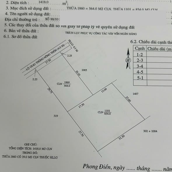 Đất nông nghiệp 1418m² Rạch Sung, Nhơn Nghĩa, Phong Điền giá 3.498 tỷ - Đầu tư sinh lời nhanh!