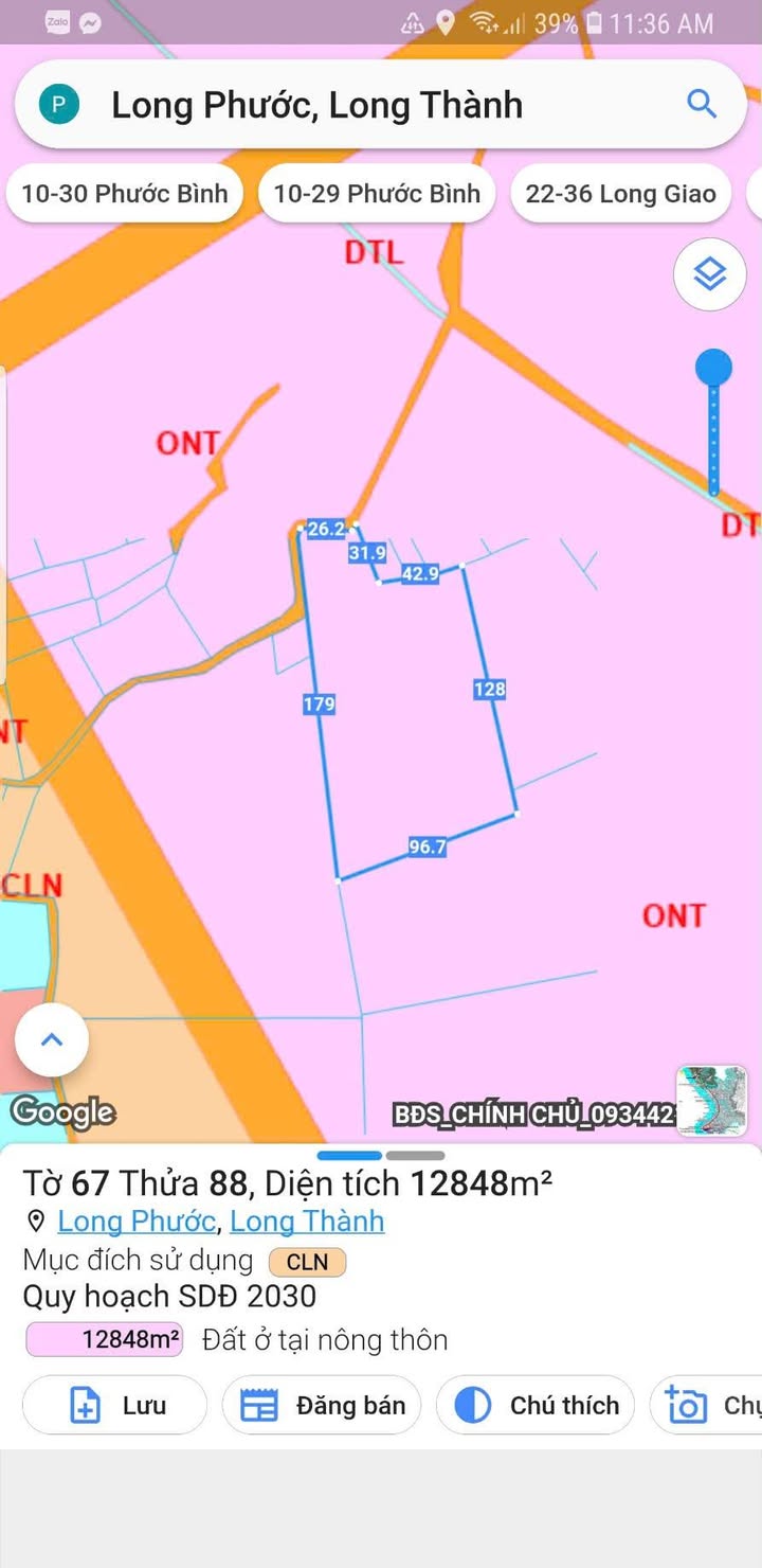 Bán đất xã Long Phước, huyện Long Thành, 12,848m² giá 20 tỷ - Cơ hội đầu tư tốt!