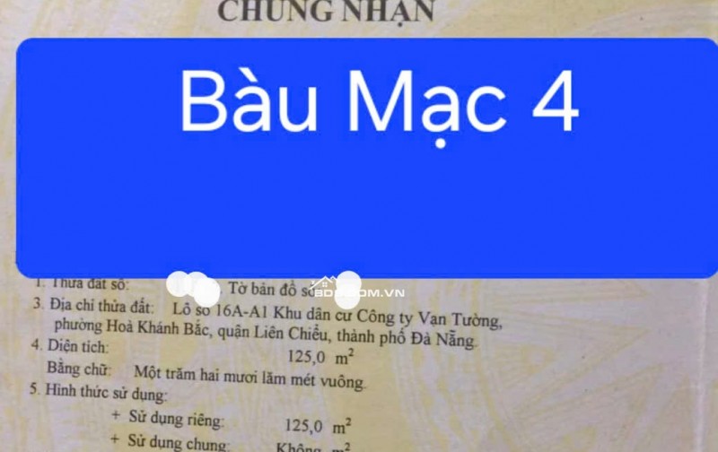 Đất nền đường Bàu Mạc 4, P. Liên Chiểu, Đà Nẵng - 125m², giá 6 tỷ - Sẵn sàng đầu tư!