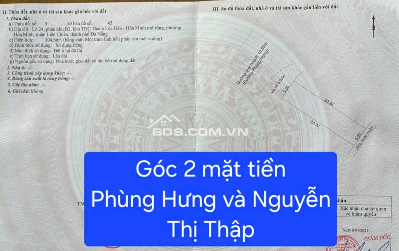 Đất lô góc 2 mặt tiền Phùng Hưng và Nguyễn Thị Thập - 225m² chỉ 22.99 tỷ - Cơ hội đầu tư tuyệt vời!