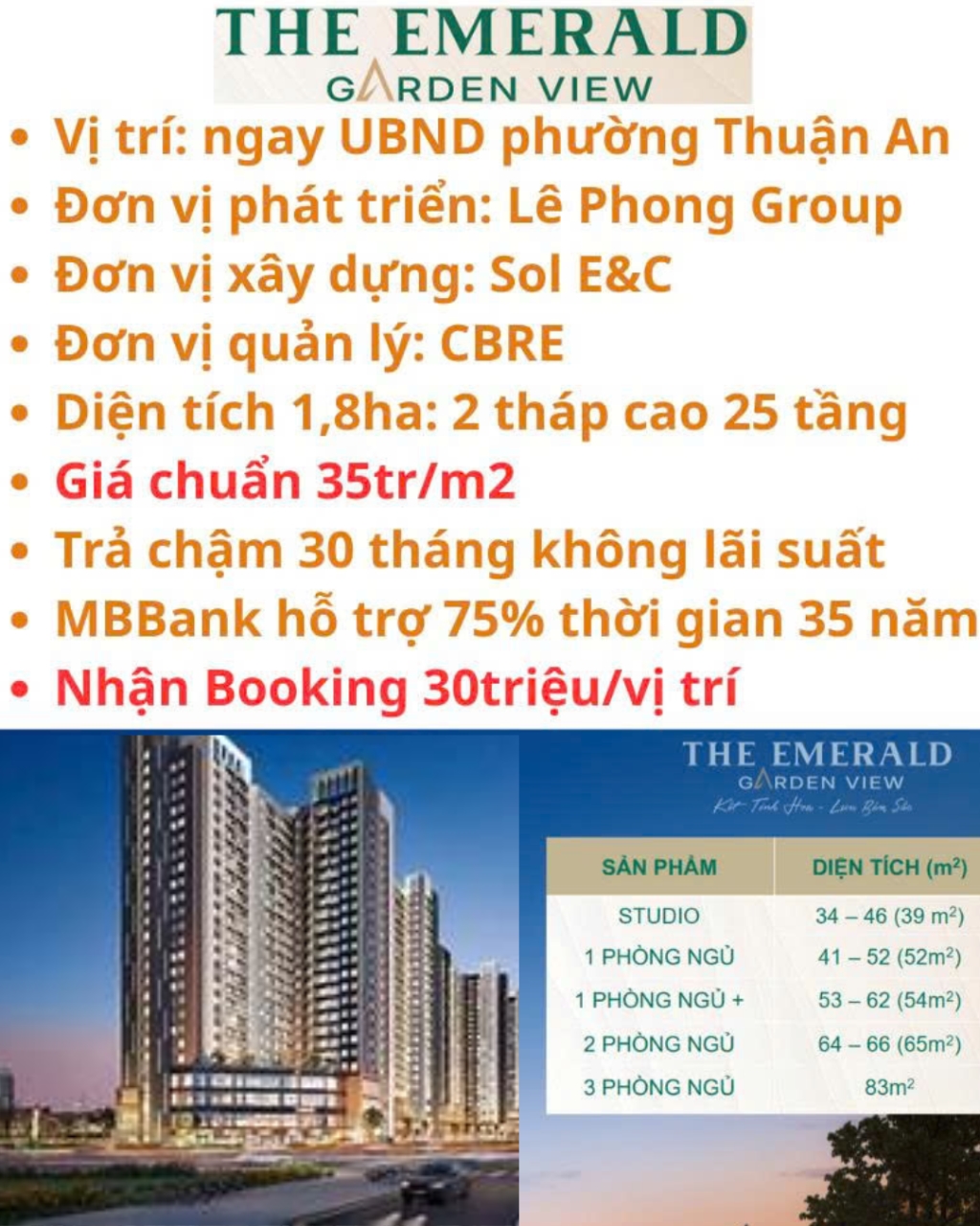 Chung cư The Emerald Garden View, Thuận An, 64m² giá 2,2 tỷ - Vị trí đắc địa, đầy đủ tiện ích!