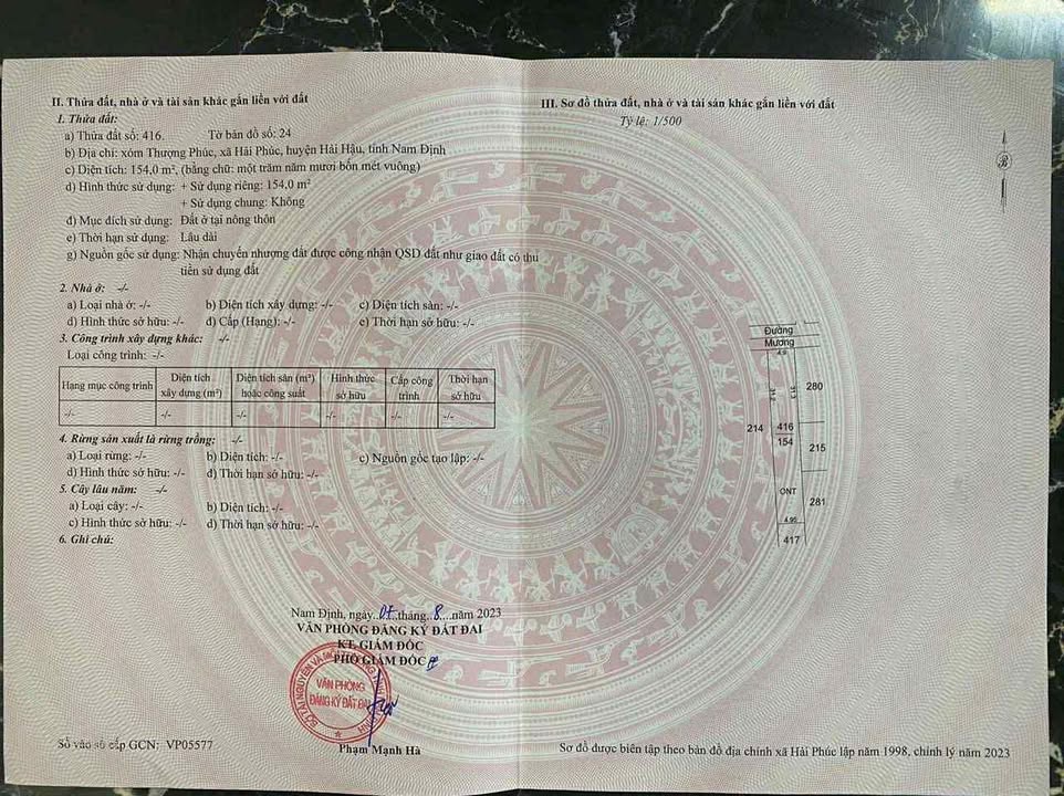 Đất thổ cư tại xóm Thượng Phúc, Hải Phú, 153m² giá 830 triệu - Cơ hội đầu tư tuyệt vời!