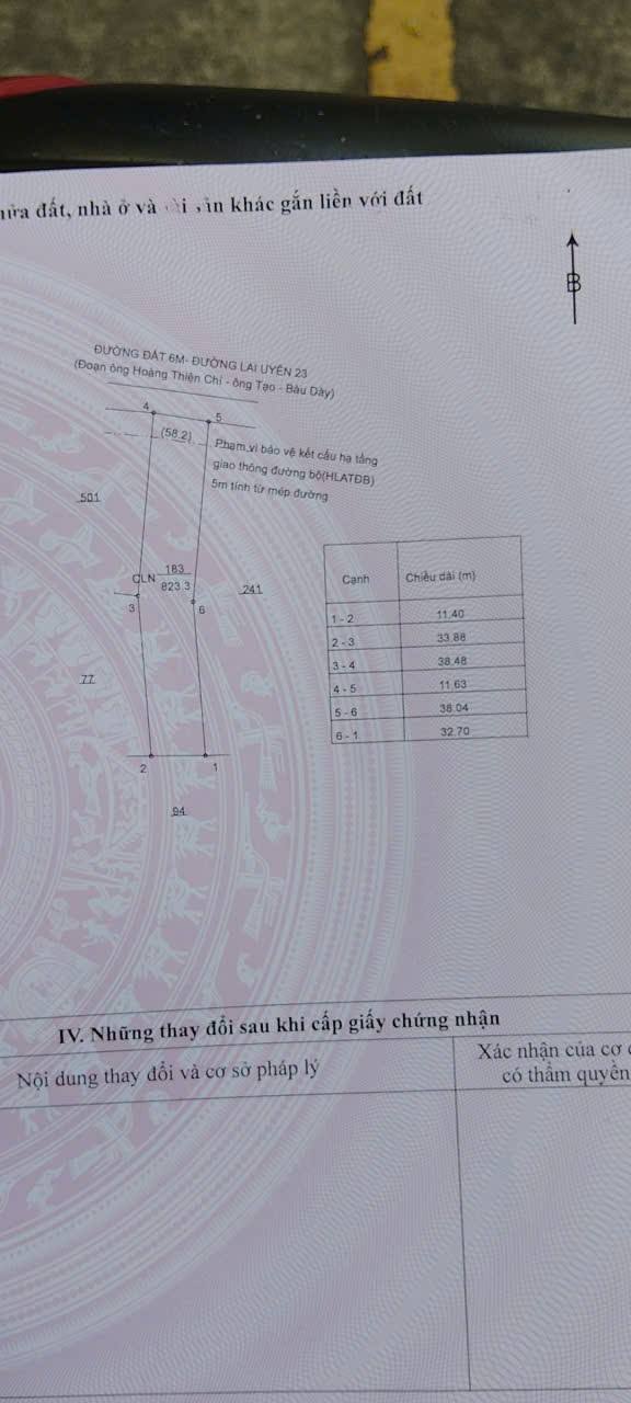 Đất nền thị trấn Lai Uyên, Bàu Bàng 823m² giá 1 tỷ - Cơ hội đầu tư hấp dẫn!