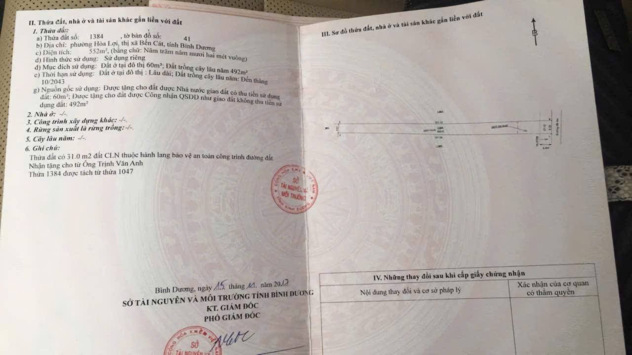 Đất thổ cư Hòa Lợi, Bến Cát 1934m² giá 10 tỷ - Đầu tư sinh lời dễ dàng!