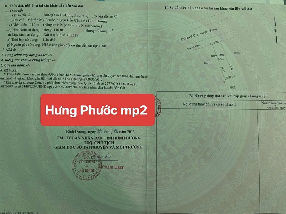 Đất nền Khu dân cư Hưng Phước, Bến Cát 110m² giá thỏa thuận - Cơ hội đầu tư tuyệt vời!