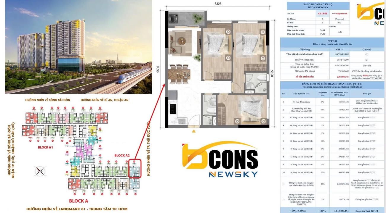 Căn hộ Bcons Newsky Thuận An 74m² giá 4 tỷ - Đầu tư an cư lý tưởng!
