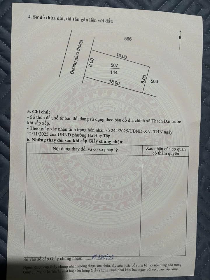 Đất nền thôn Kỳ Phong, xã Thạch Đài, 144m² - Đường thảm 7m, giá thương lượng!