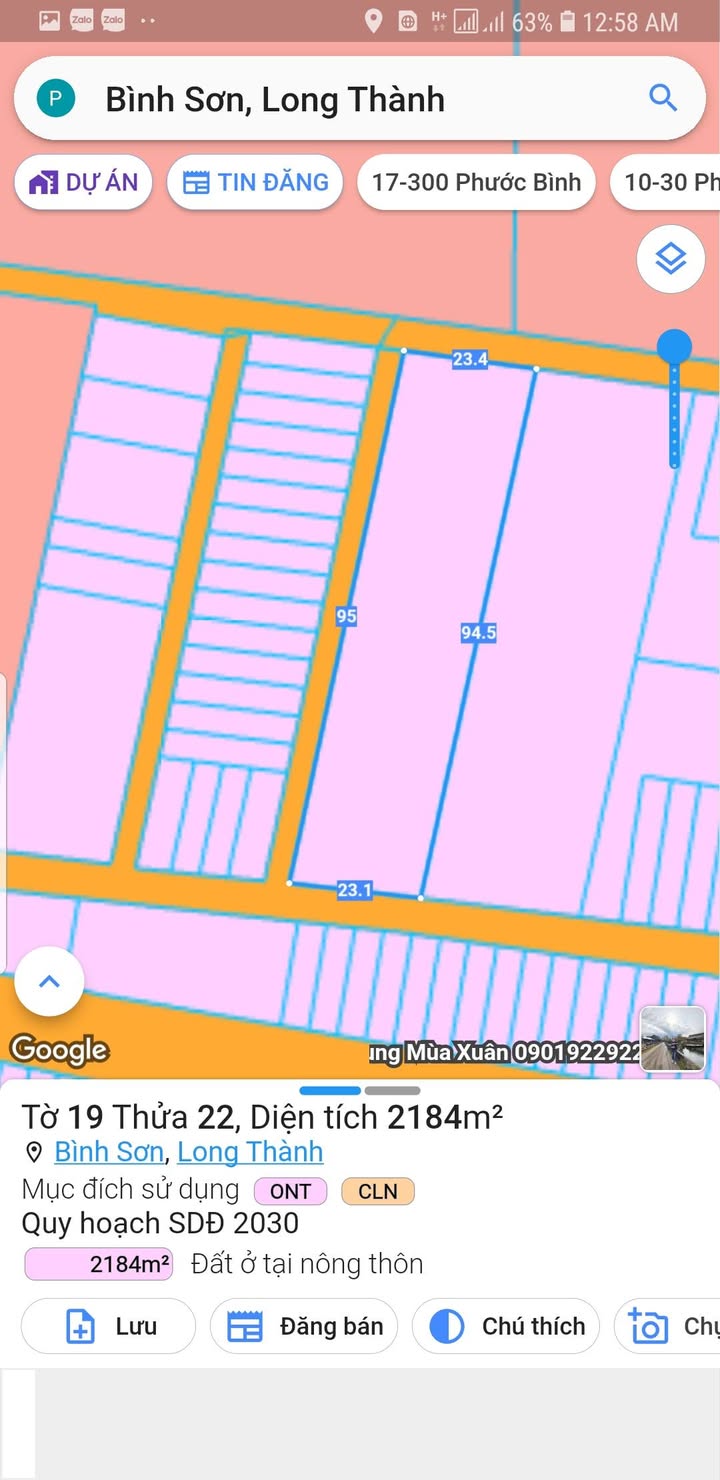 Đất phân lô xã Bình Sơn, huyện Long Thành, 2185m² giá 20 tỷ - Đầu tư sinh lời ngay!