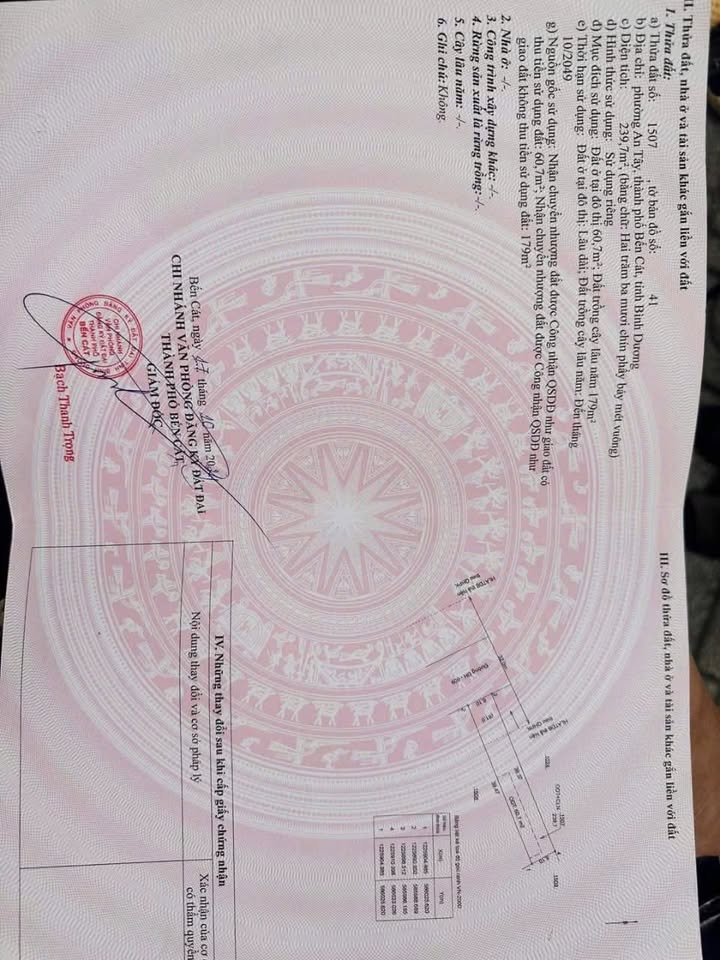 Đất nền Bến Cát 240m² giá 3 tỷ - Đường DH609 sổ đỏ chính chủ!