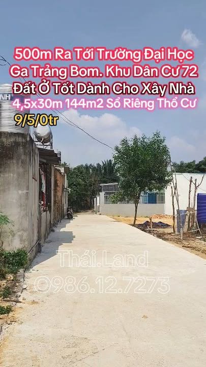 Đất nền khu dân cư 72 Trảng Bom 144m² - Sổ riêng thổ cư, vị trí tuyệt đẹp!