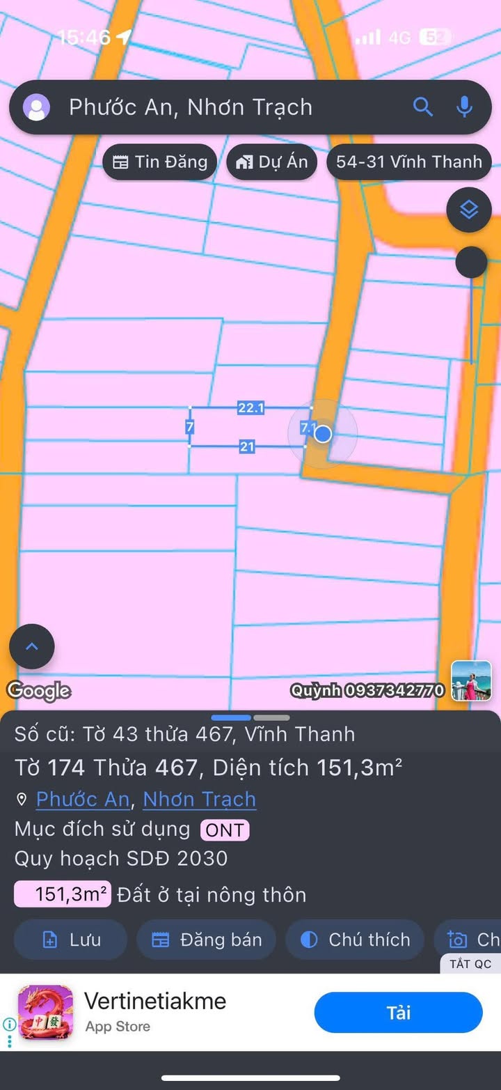 Đất thổ cư xã Vĩnh Thanh, Nhơn Trạch 151m² giá 2.3 tỷ - Sổ hồng chính chủ!