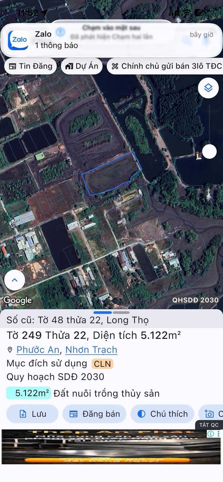 Đất mặt tiền Rạch Lớn, Xã Long Thọ 5122m² giá 4 tỷ - Cơ hội đầu tư tuyệt vời!