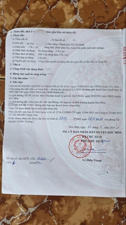 Đất thổ cư Tân Hiệp, Hóc Môn 178m² giá 4.3 tỷ - Đầu tư hấp dẫn!