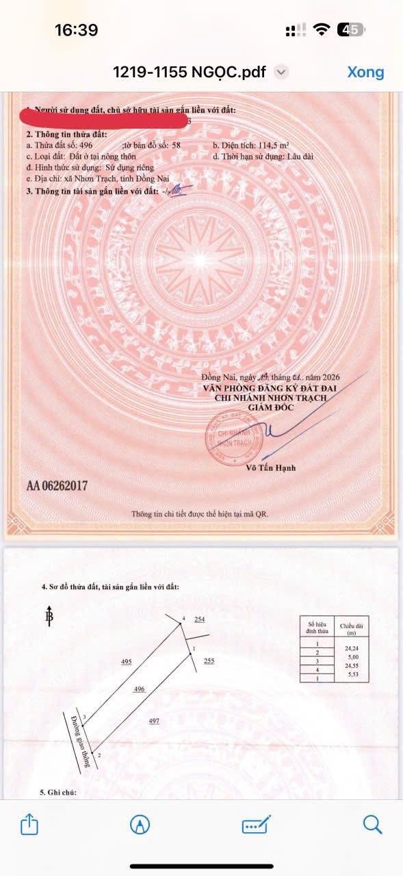 Đất nền xã Phước Thiền, Nhơn Trạch 138m² giá 2.05 tỷ - Sổ đỏ chính chủ