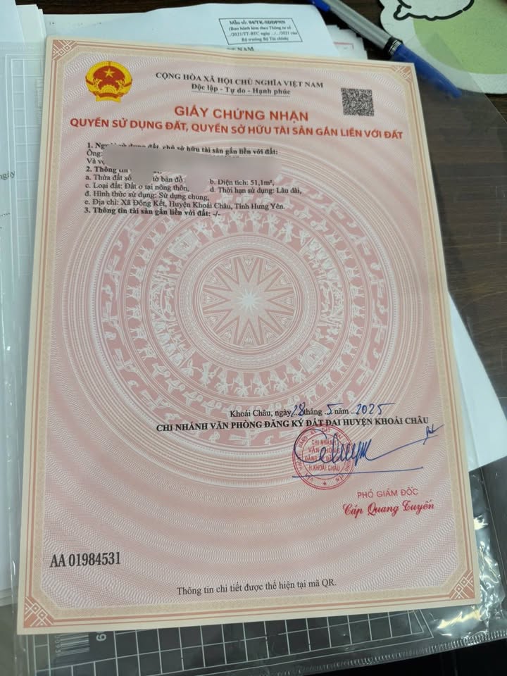 Đất nền thôn Hồng Thái, Khoái Châu 51m² giá 1 tỷ - Sổ đỏ chính chủ