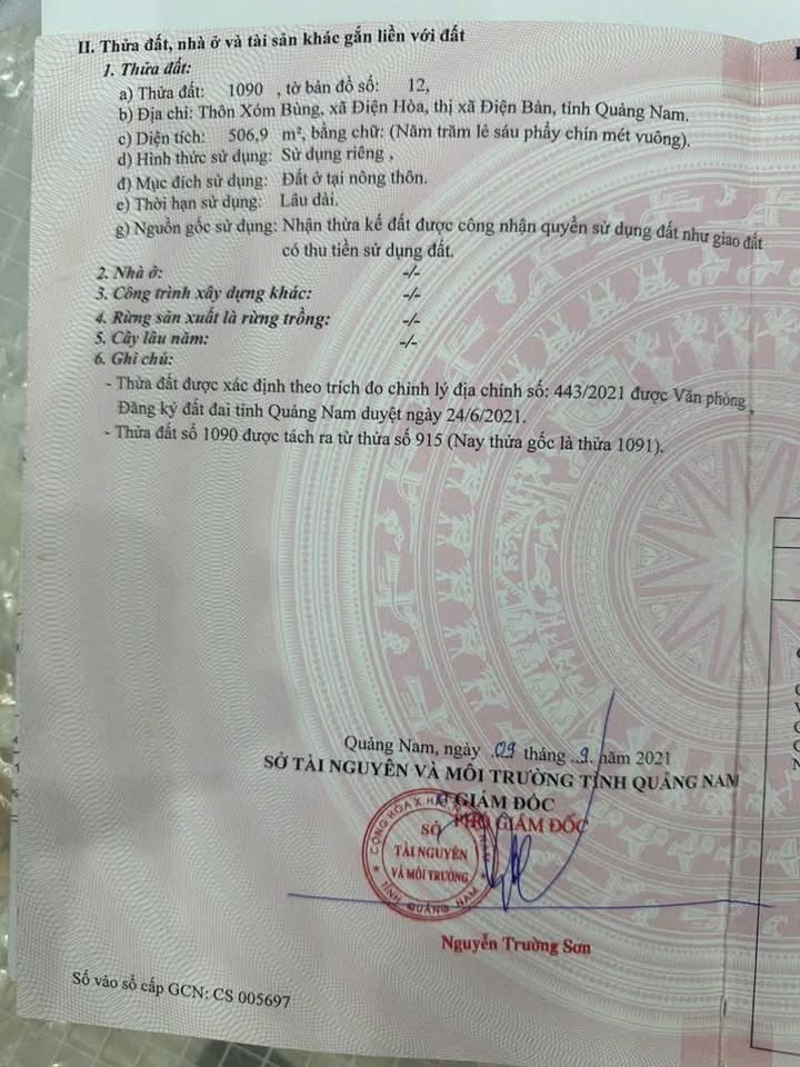 Đất nền Xóm Bùng, Điện Hòa 506m² giá 3 tỷ - Cơ hội đầu tư hấp dẫn!