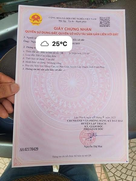 Đất thổ cư Lập Thạch Vĩnh Phúc 133m² - Tiềm năng đầu tư cao!