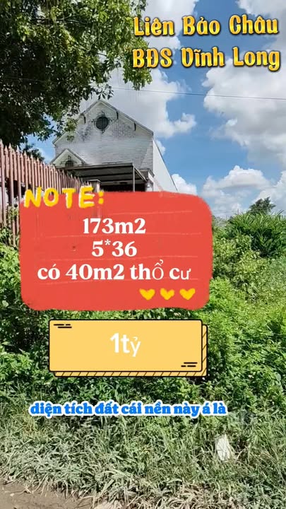 Đất nền 173m² khu Minh Linh, Vĩnh Long chỉ 1 tỷ - Đầu tư sinh lời tiềm năng!