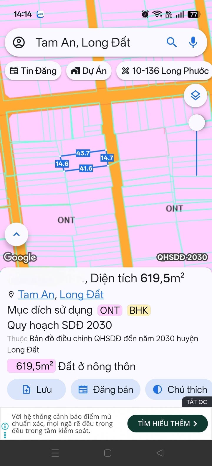 Đất thổ cư 620m² tại Xã Long Điền, Bình Dương giá 4.3 tỷ - Đặc biệt thuận lợi cho đầu tư!