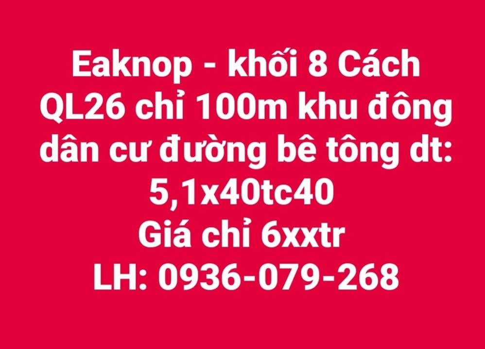 Đất nền khu dân cư khối 8, xã Ea Sô, 204m² giá chỉ 600 triệu - Sổ đỏ chính chủ!