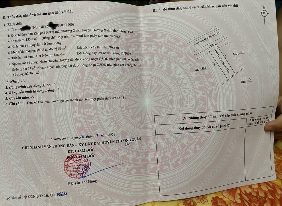 Đất nền Thị trấn Thường Xuân 135m² giá 1 tỷ - Sổ hồng chính chủ!