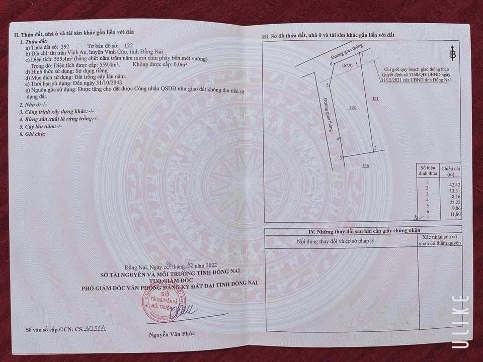 Đất nền 500m² xã Trị An, huyện Vĩnh Cửu giá 990 triệu - Đường thông rộng rãi!