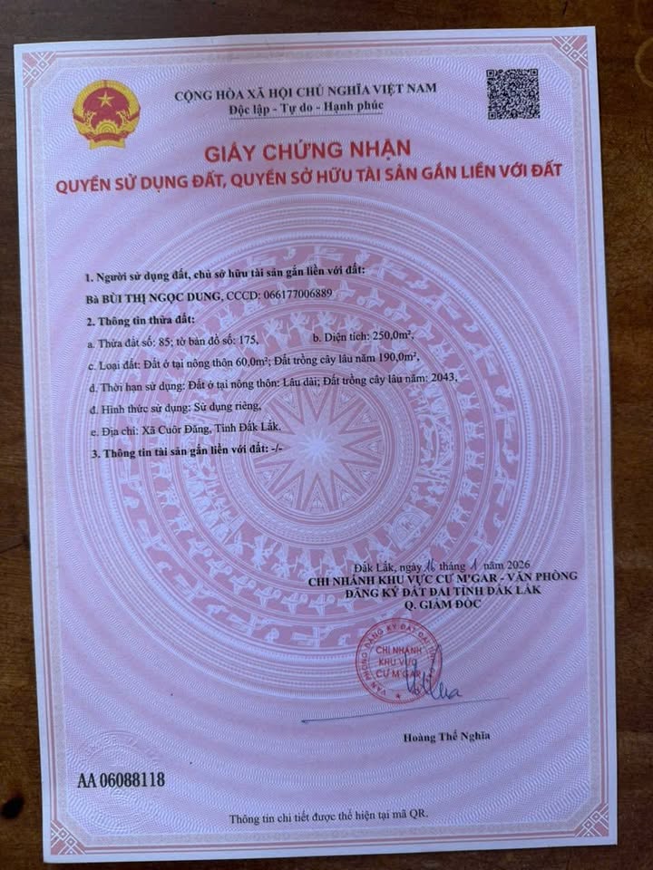 Đất nền liền kề xã Cuôr Đăng 250m² giá 900 triệu - Pháp lý rõ ràng, thổ cư 60m