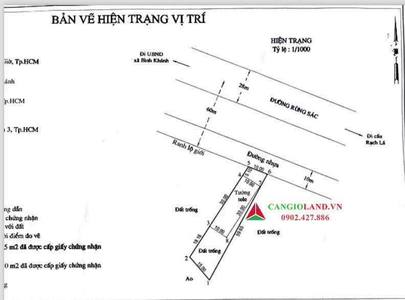 Đất mặt tiền đường Rừng Sác, Bình Khánh, Cần Giờ 679.5m² giá 15.6 tỷ – Cơ hội đầu tư tuyệt vời!