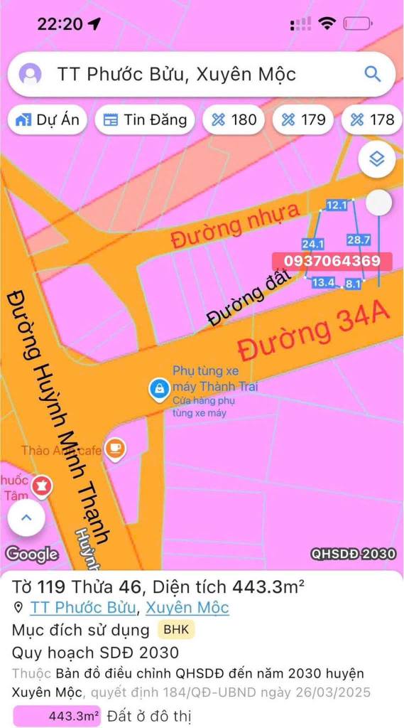 Đất nền 442m² tại trung tâm Phước Bửu, Xuyên Mộc - Giá chỉ 4 tỷ!