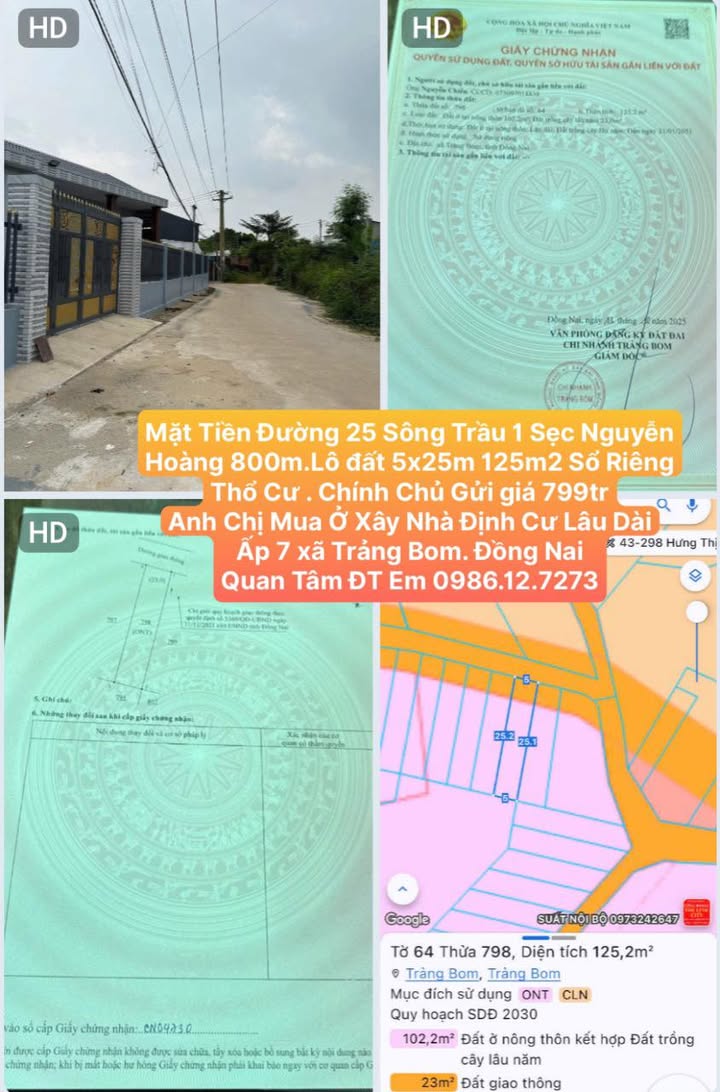 Đất thổ cư 125m² xã Trảng Bom giá 799 triệu - Đầu tư sinh lời lâu dài!