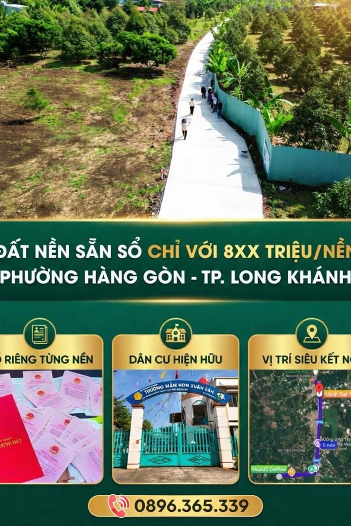 Đất nền Phường Hàng Gòn, TP. Long Khánh 100m² giá 850 triệu - Sổ đỏ từng lô