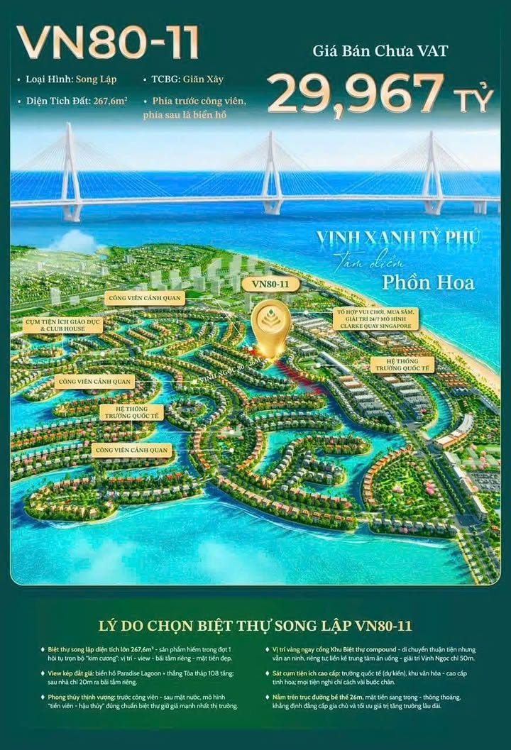 Biệt thự Vịnh Ngọc – Green Paradise Cần Giờ 267m² giá 29.967 tỷ - Tiềm năng tăng giá bền vững!
