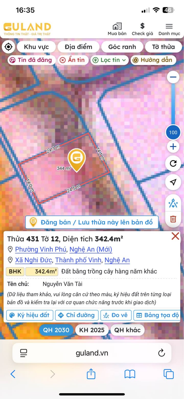 Đất nông nghiệp Xóm Xuân Đức, TP Vinh 350m² - Giá thỏa thuận hấp dẫn!