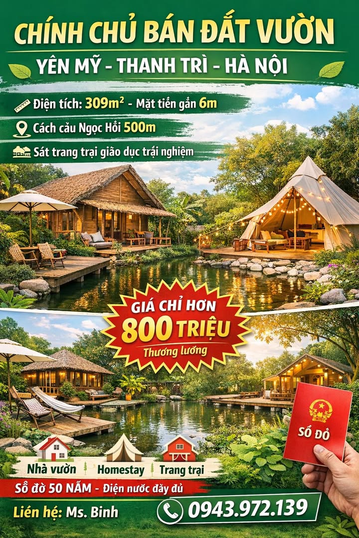 Đất vườn Yên Mỹ - Thanh Trì 309m² giá 800 triệu - Cơ hội đầu tư hấp dẫn!