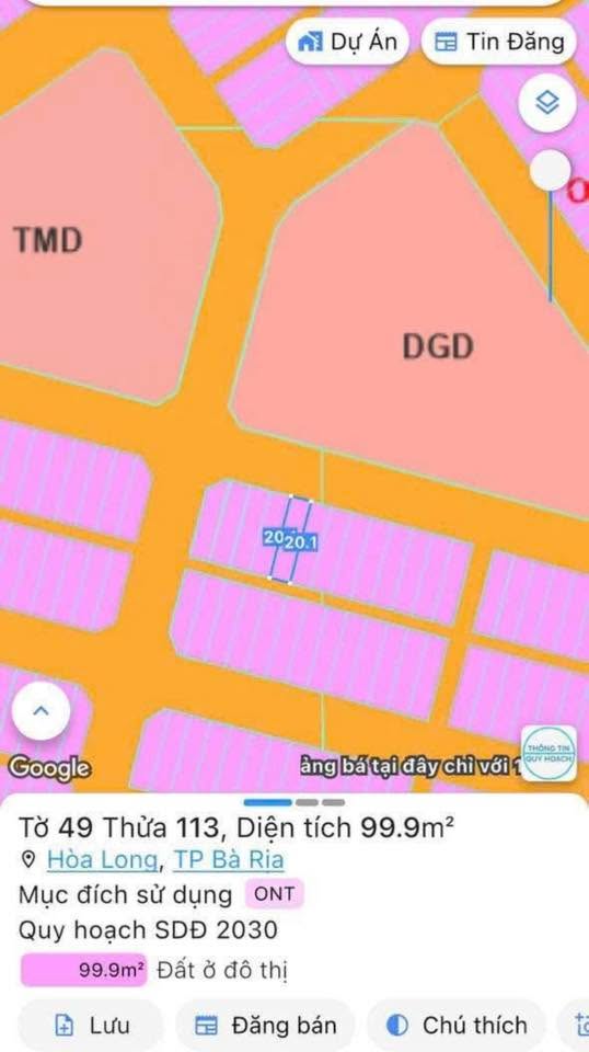 Đất nền xã Hoà Long, Bà Rịa 100m² giá 1.17 tỷ - Đối diện khu chung cư và thương mại!