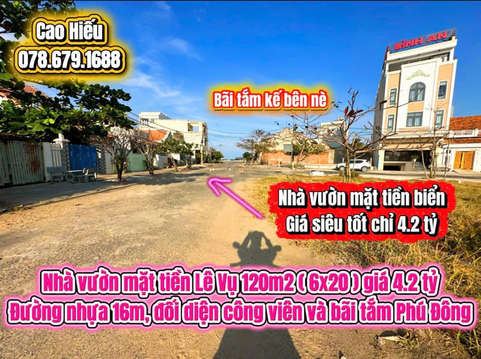 Nhà vườn mặt tiền Lê Vụ Tuy Hòa 120m² giá 4.2 tỷ - Đối diện công viên và bãi tắm