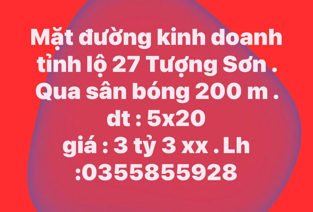 FrontHouse tại Tỉnh lộ 27 Tượng Sơn 100m² giá 3.3 tỷ - Mặt tiền kinh doanh sầm uất!