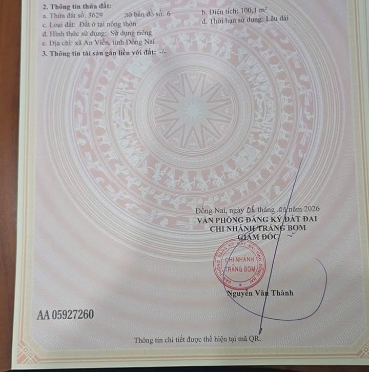 Đất thổ cư 100m² tại An Viễn, Trảng Bom, Đồng Nai giá 1 tỷ - Sổ hồng chính chủ!