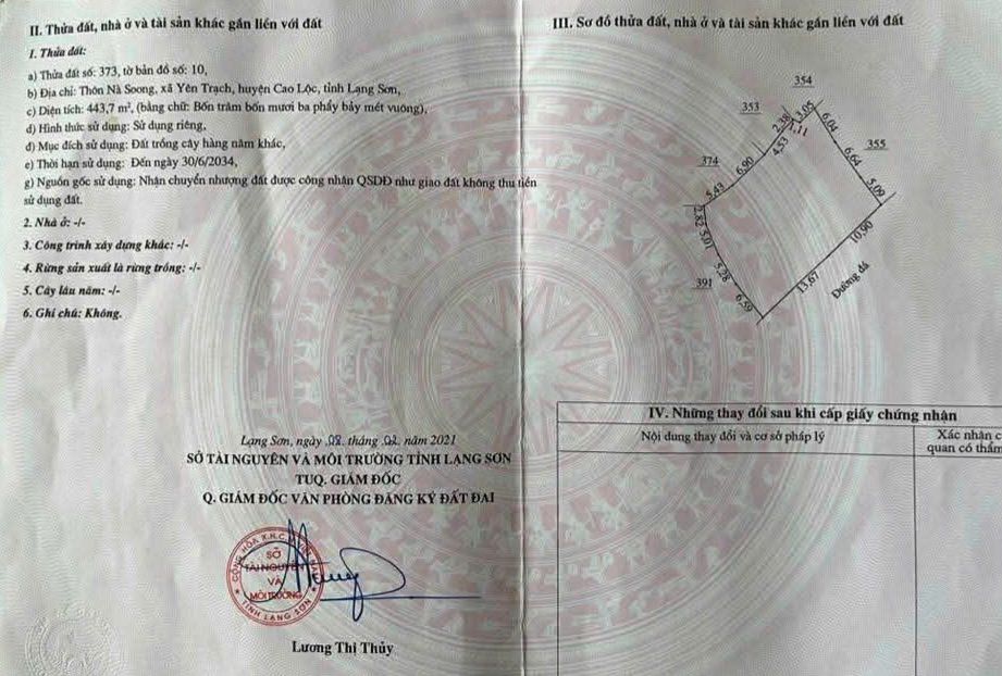 Đất vườn tại Thôn Nà Soong, Xã Yên Trạch, 443m² - Giá tốt, chính chủ!