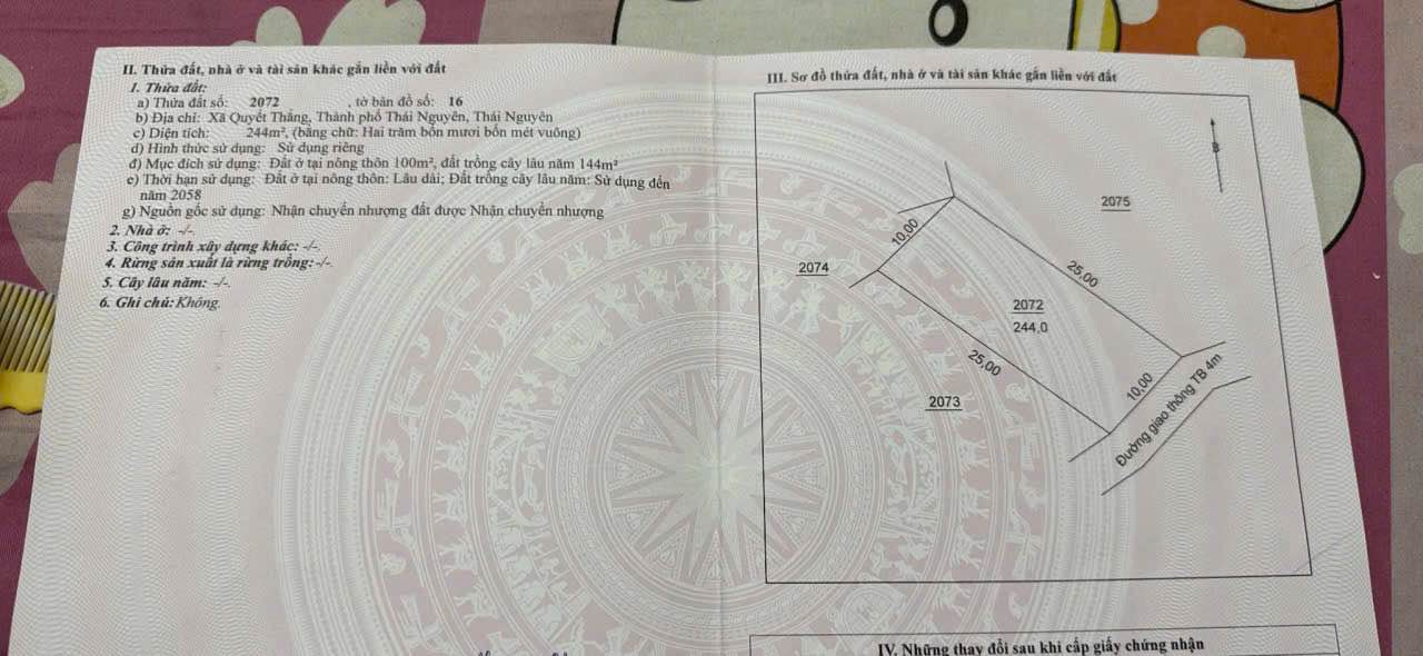 Đất nền Sông Công 244m² giá chỉ 2 tỷ - Cơ hội đầu tư trước Tết!